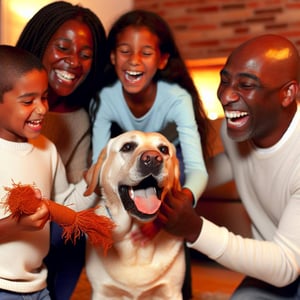 a labrador retriever with his family